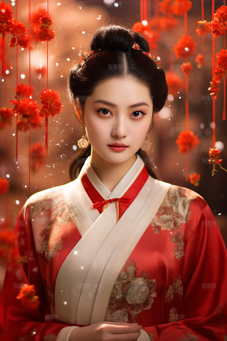 春节汉服女孩中国风新春CG