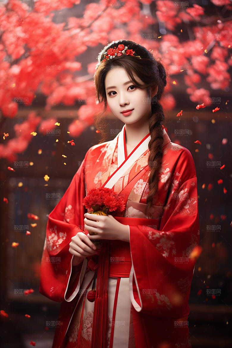 春节汉服女孩中国风过年CG
