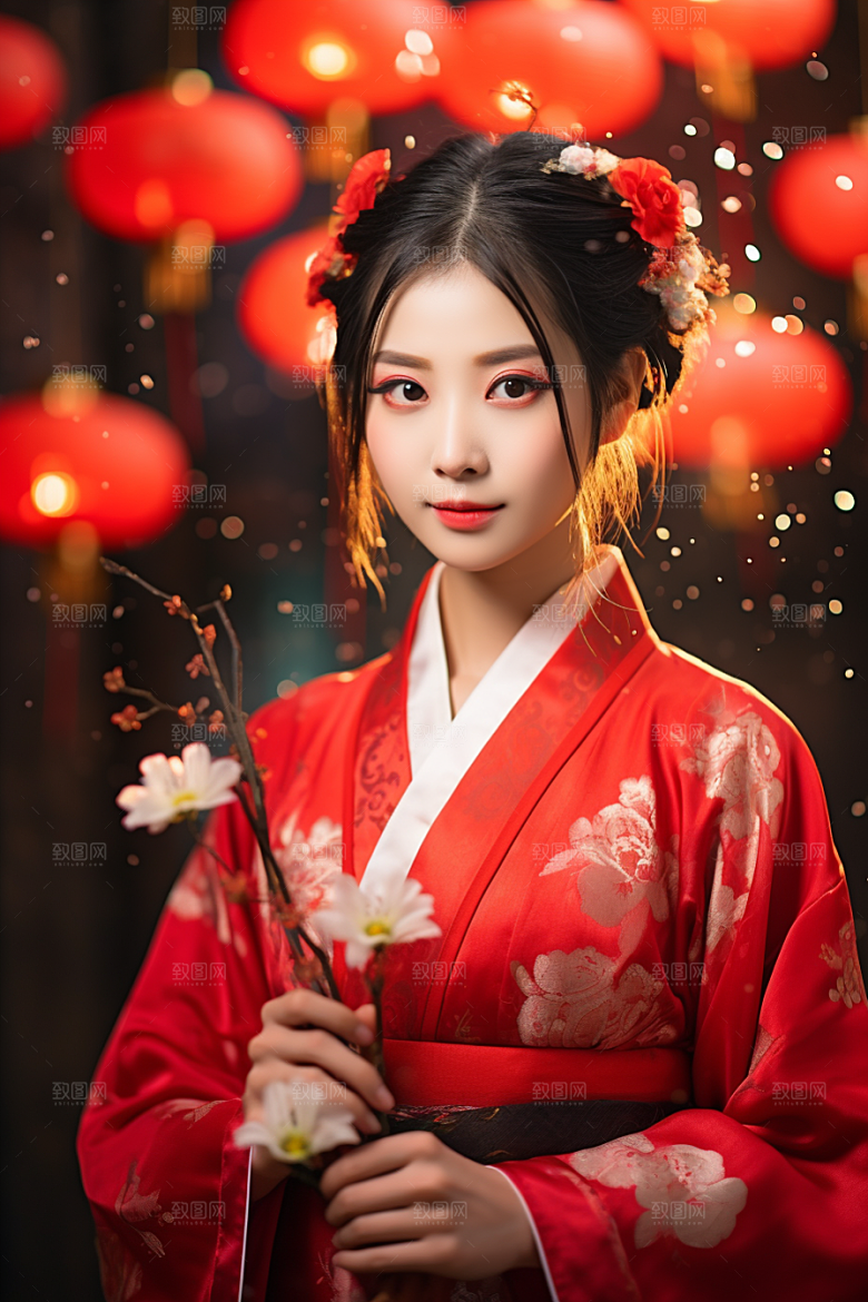 春节汉服女孩传统文化春日CG