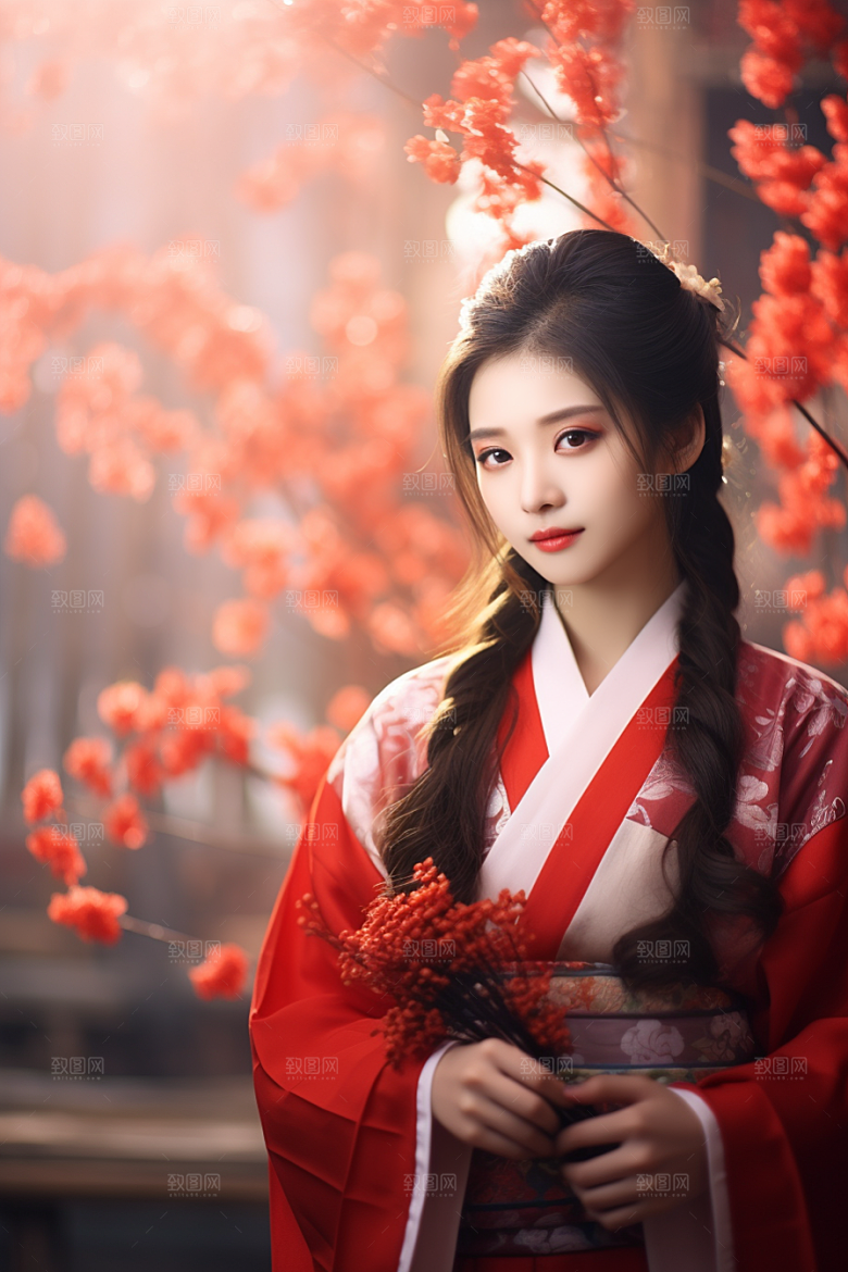 春节汉服女孩新春传统文化CG