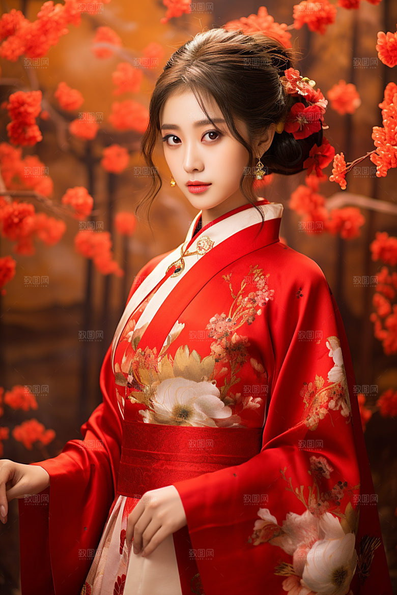 春节汉服女孩喜庆传统文化CG