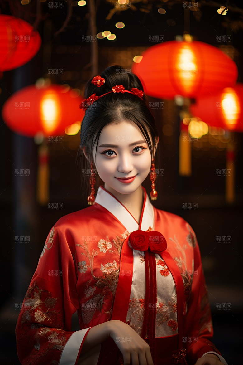 春节汉服女孩春日过年CG
