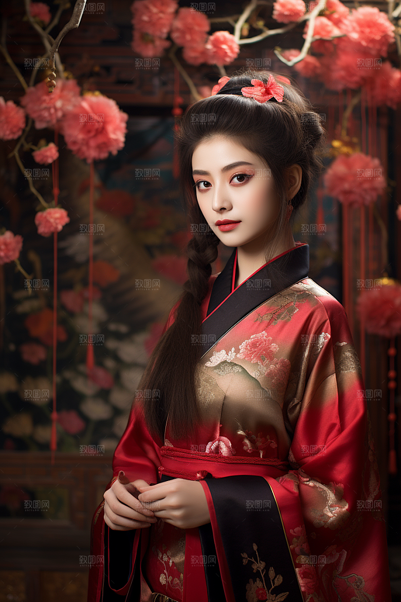 春节汉服女孩春日过年CG