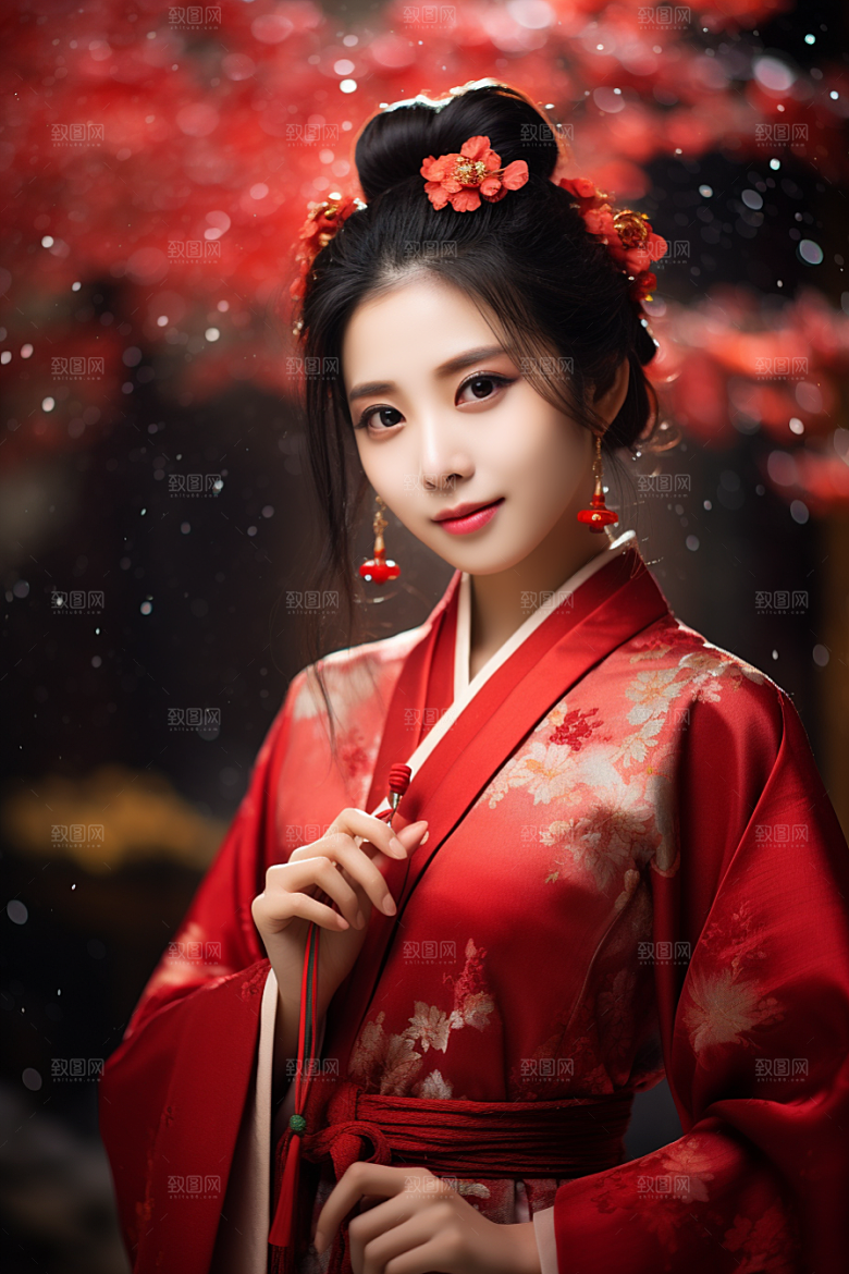 春节汉服女孩喜庆新春CG