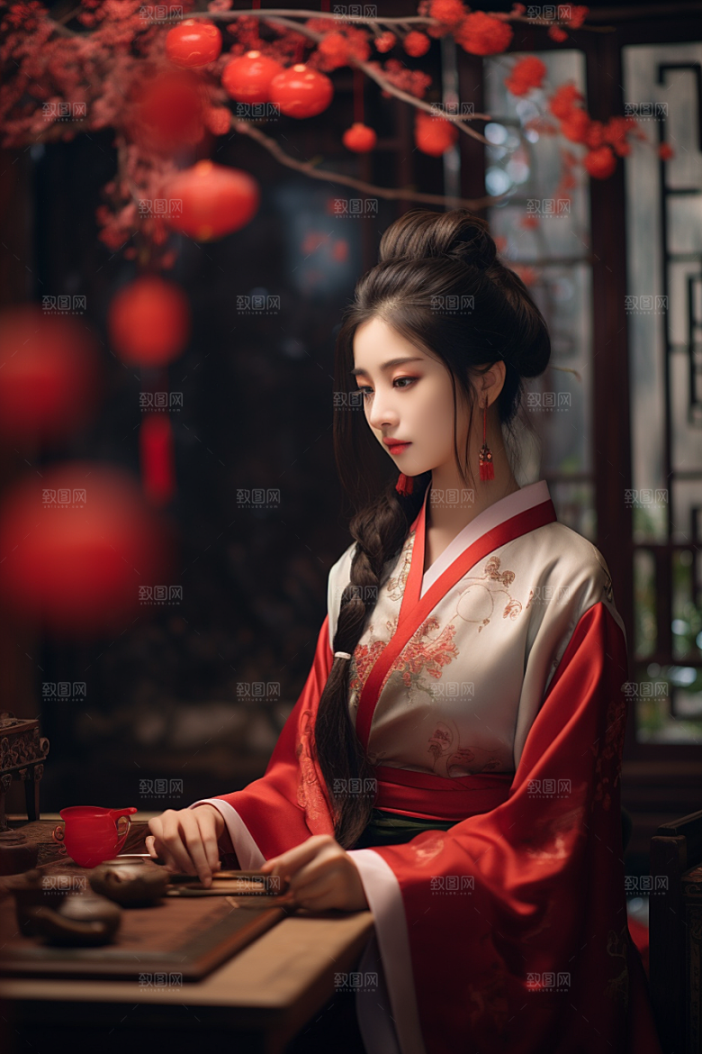 春节汉服女孩喜庆中国风CG