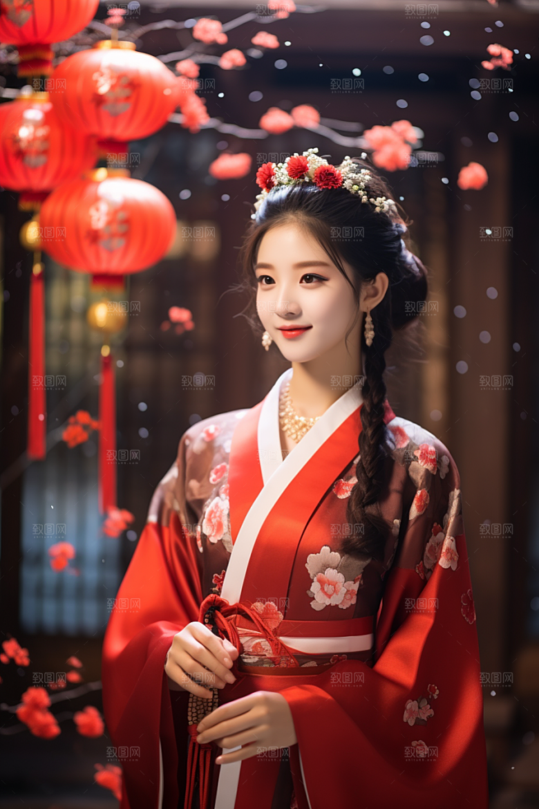 春节汉服女孩过年高清CG