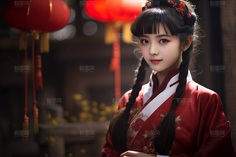 春节汉服女孩新春传统文化CG