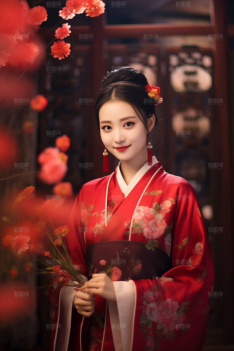 春节汉服女孩传统文化过年CG