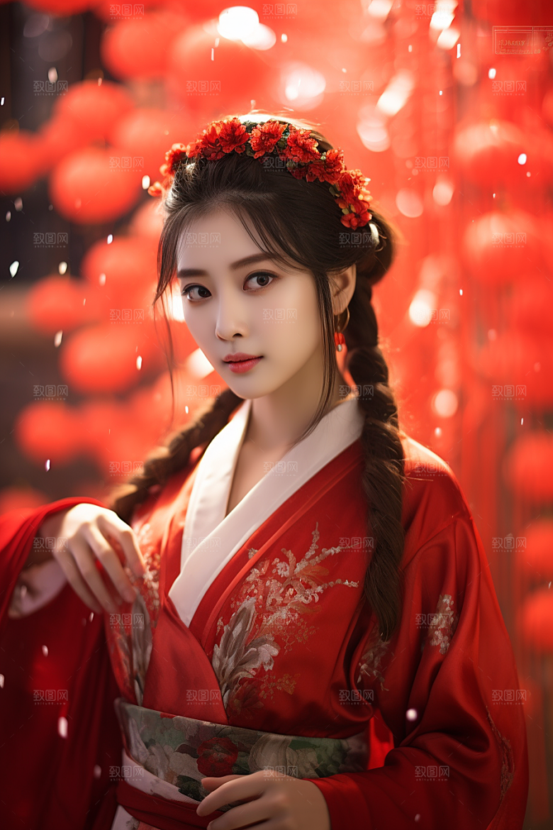 春节汉服女孩中国风喜庆CG