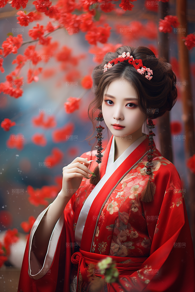 春节汉服女孩春日喜庆CG