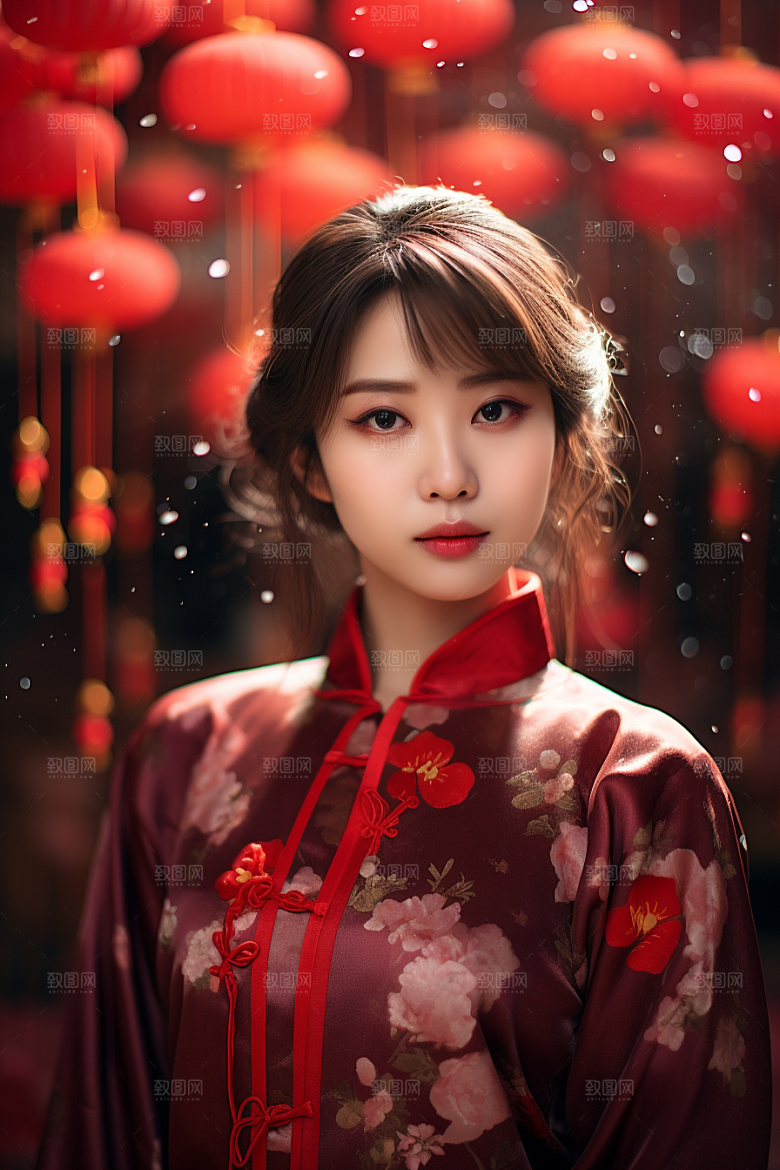 春节汉服女孩红色喜庆CG