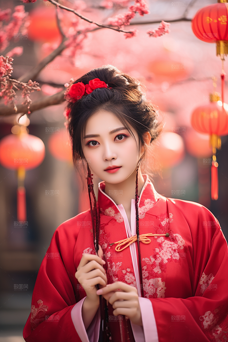 春节汉服女孩中国风过年CG