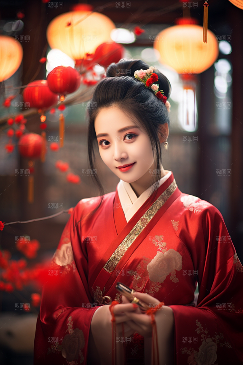 春节汉服女孩喜庆新春CG