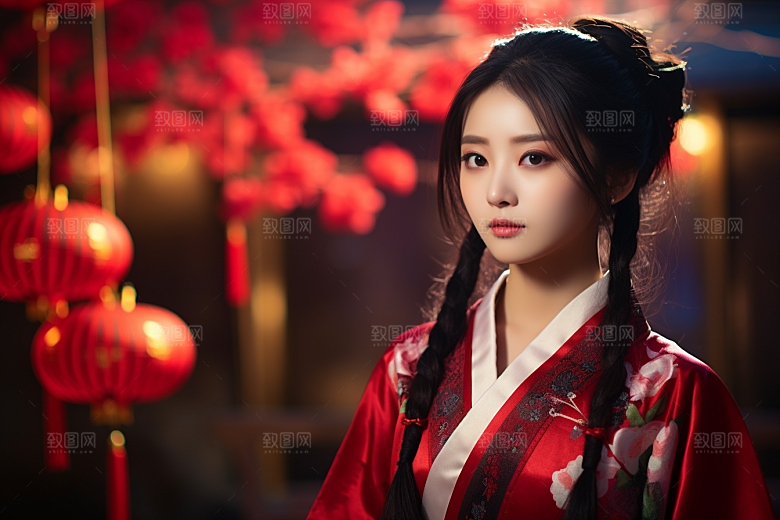 春节汉服女孩中国风喜庆CG