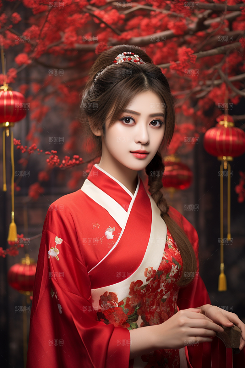 春节汉服女孩春日过年CG