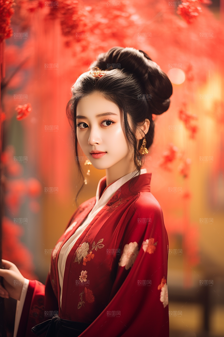 春节汉服女孩春日过年CG