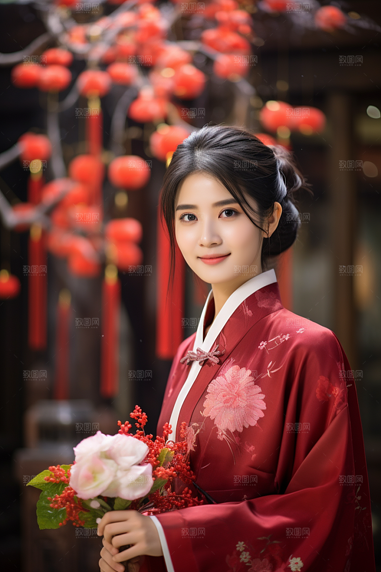 春节汉服女孩过年高清CG