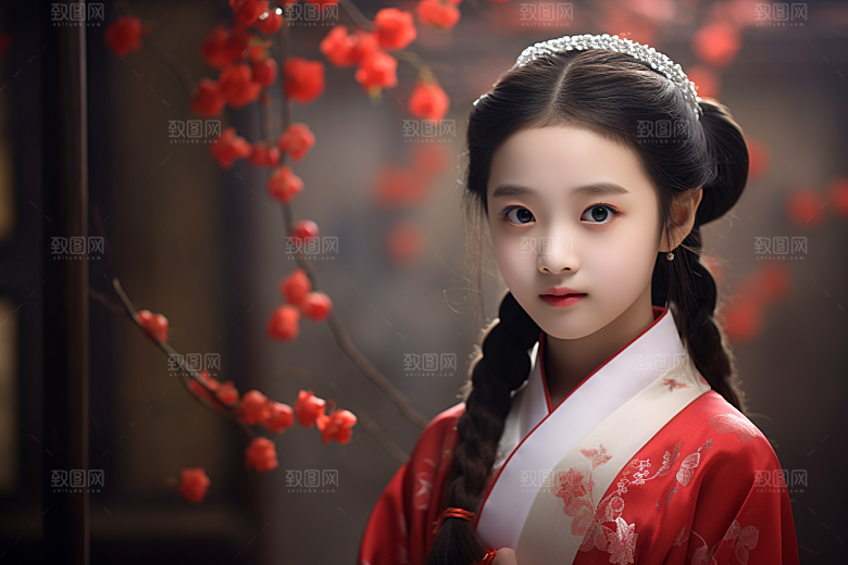 春节汉服女孩喜庆新春CG