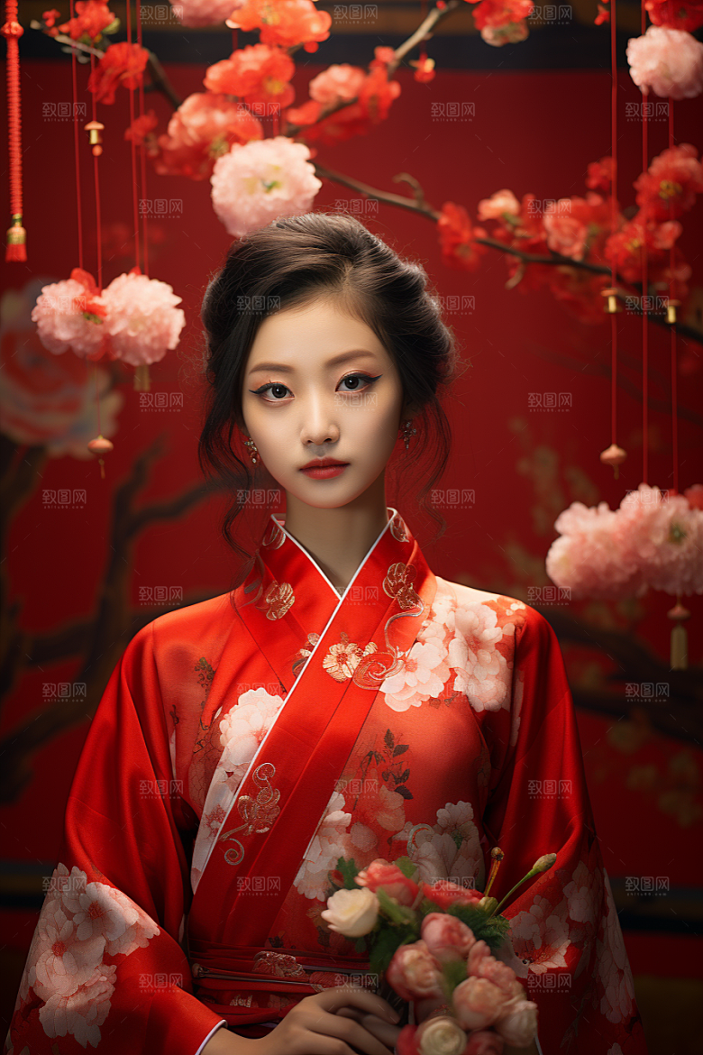 春节汉服女孩新春传统文化CG
