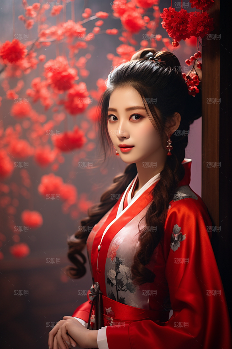 春节汉服女孩过年中国风CG