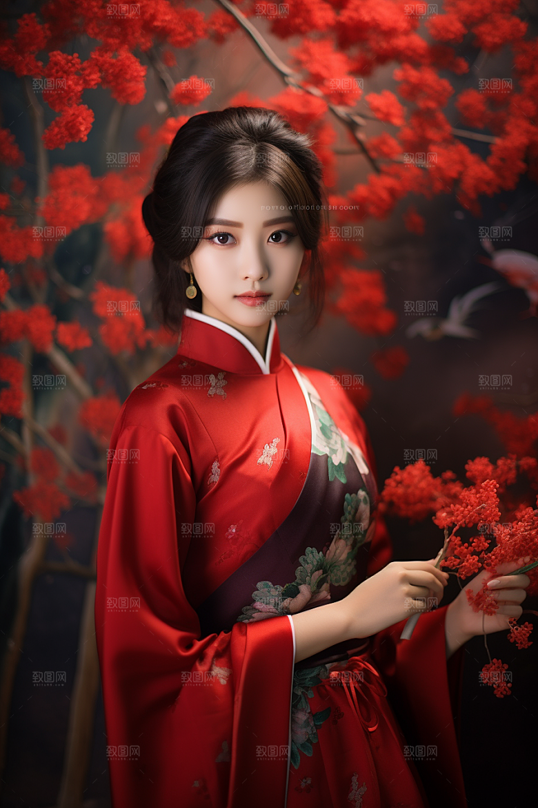 春节汉服女孩传统文化春日CG