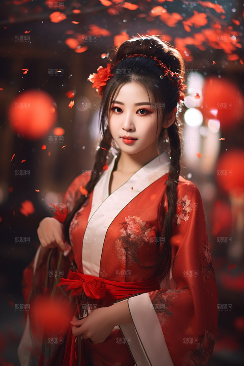 春节汉服女孩过年高清CG