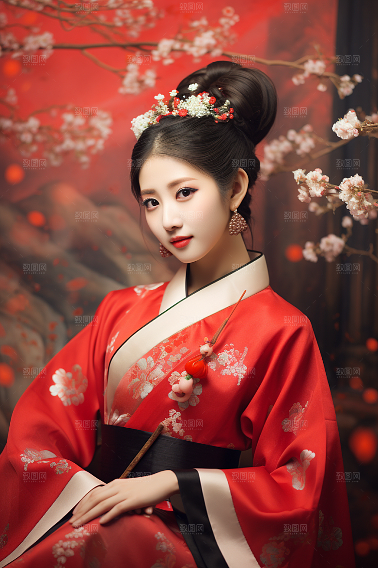 春节汉服女孩红色喜庆CG