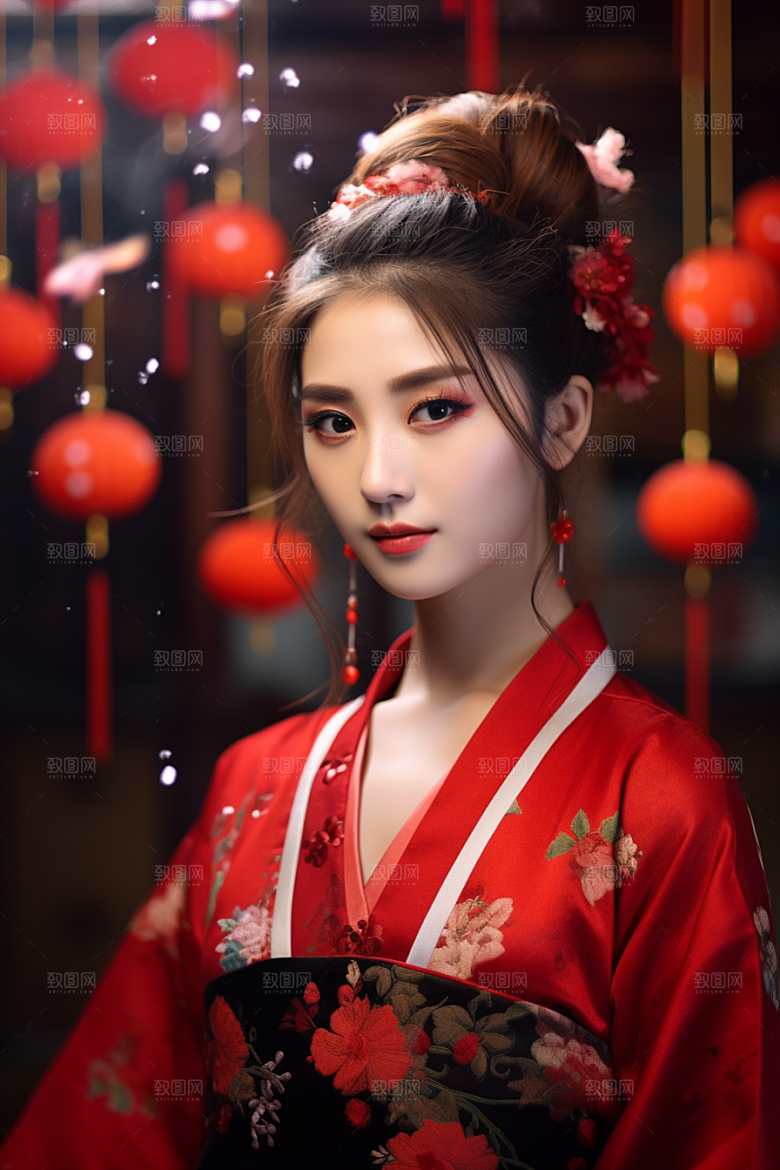 春节汉服女孩喜庆传统文化CG