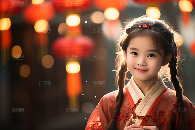 春节汉服女孩过年红色CG