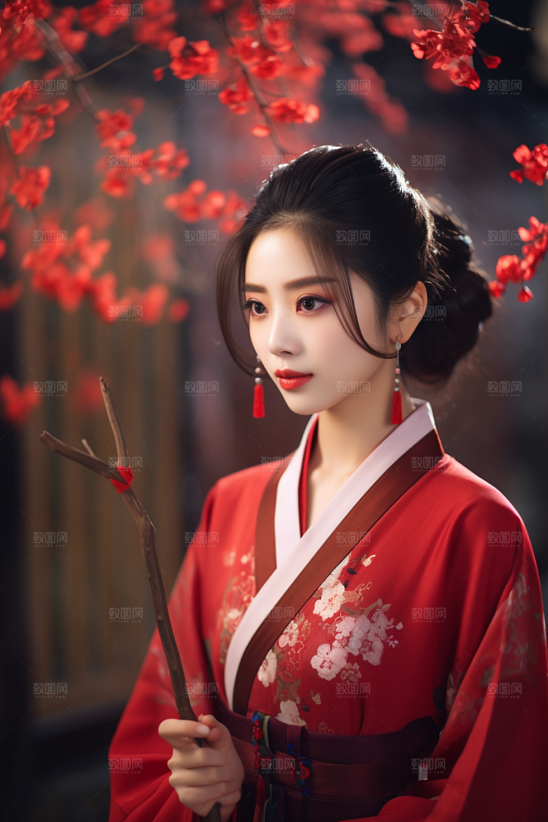 春节汉服女孩过年喜庆CG