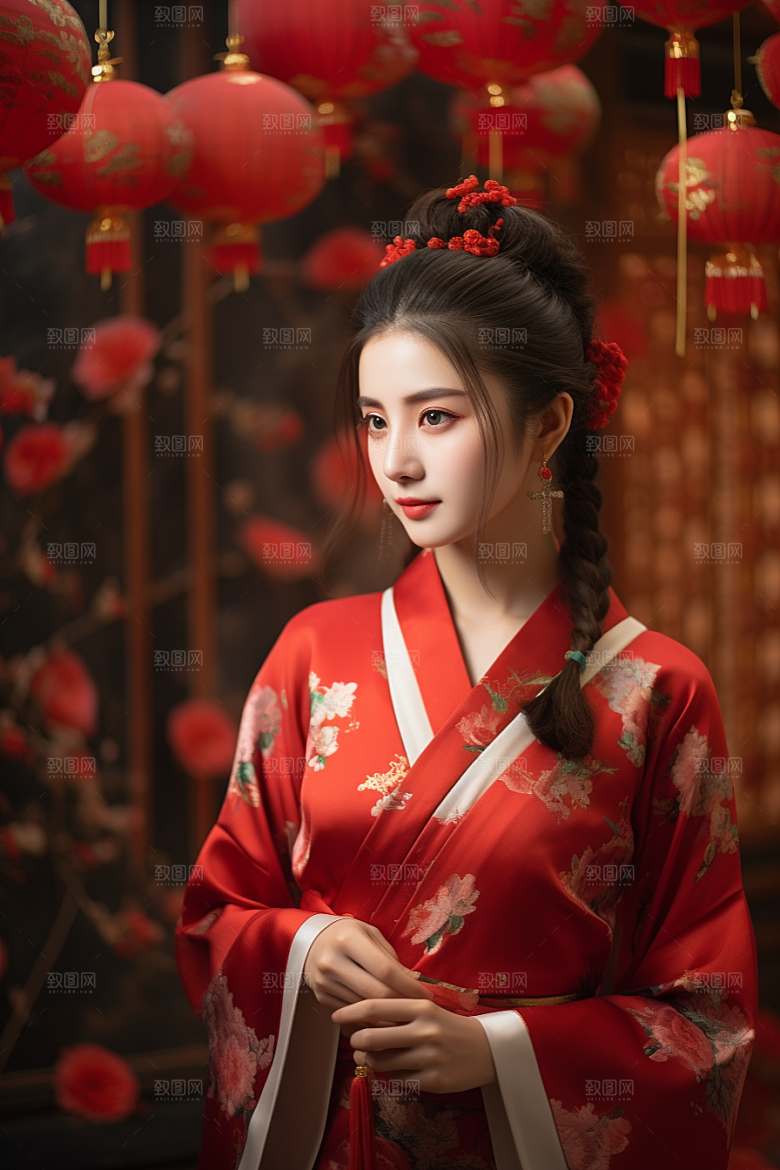 春节汉服女孩喜庆传统文化CG