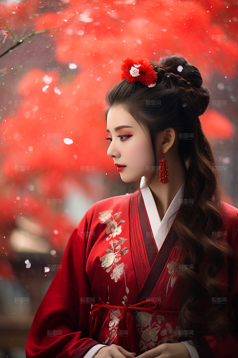 春节汉服女孩喜庆传统文化CG