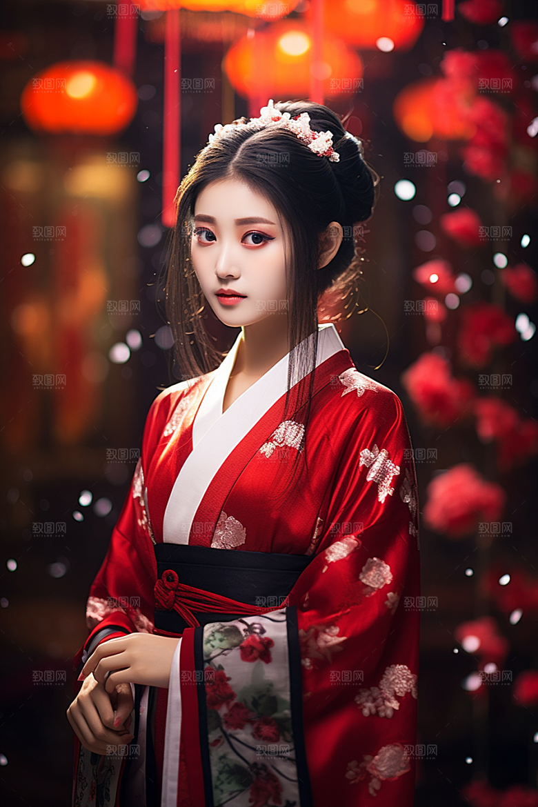 春节汉服女孩春日传统文化CG