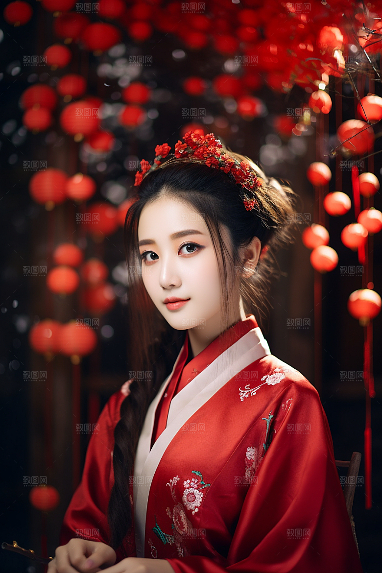 春节汉服女孩过年喜庆CG