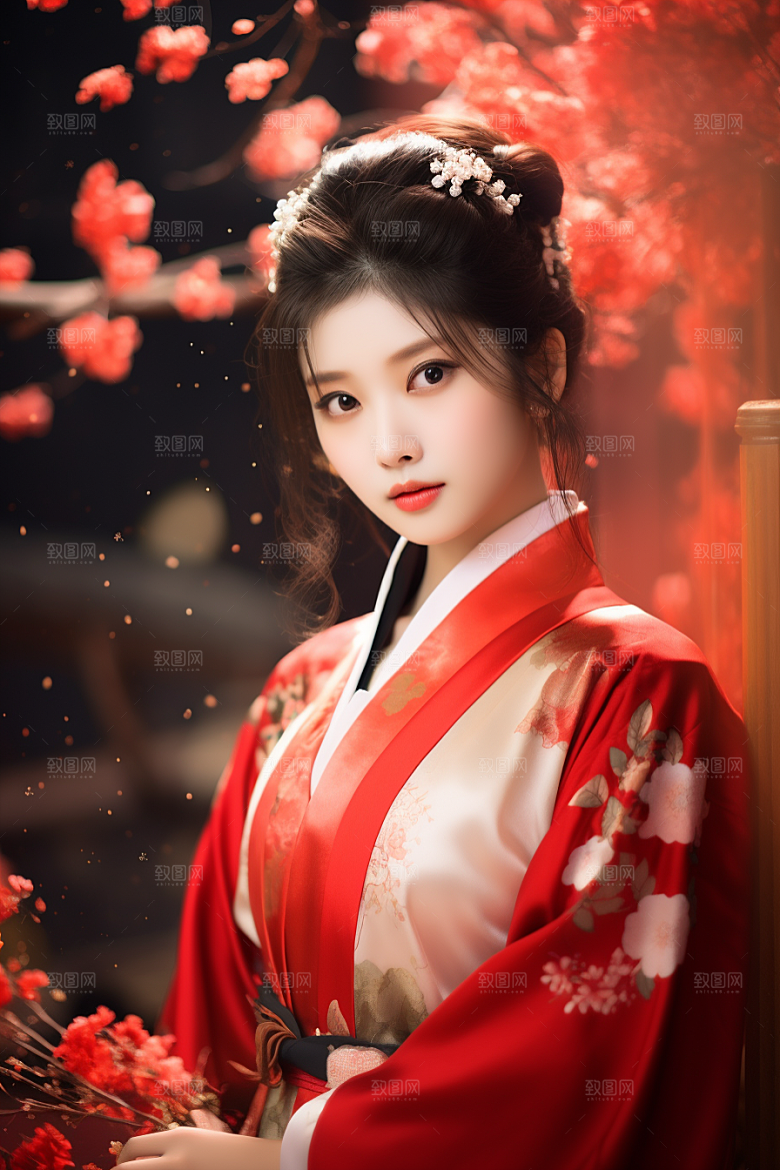 春节汉服女孩新春传统文化CG