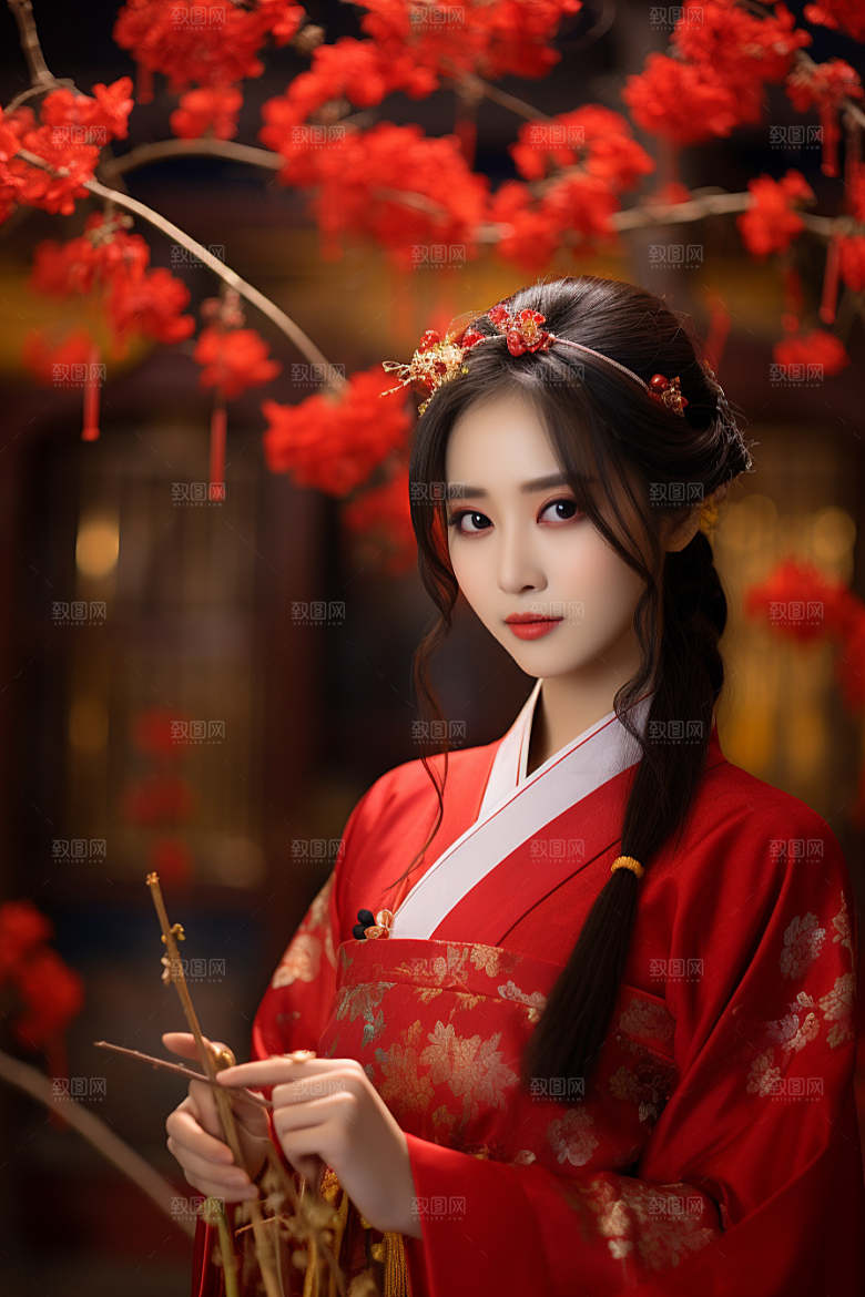 春节汉服女孩中国风喜庆CG