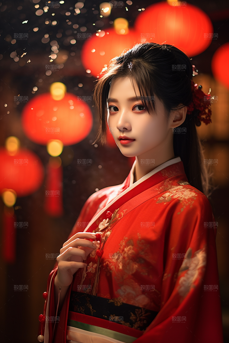 春节汉服女孩传统文化春日CG