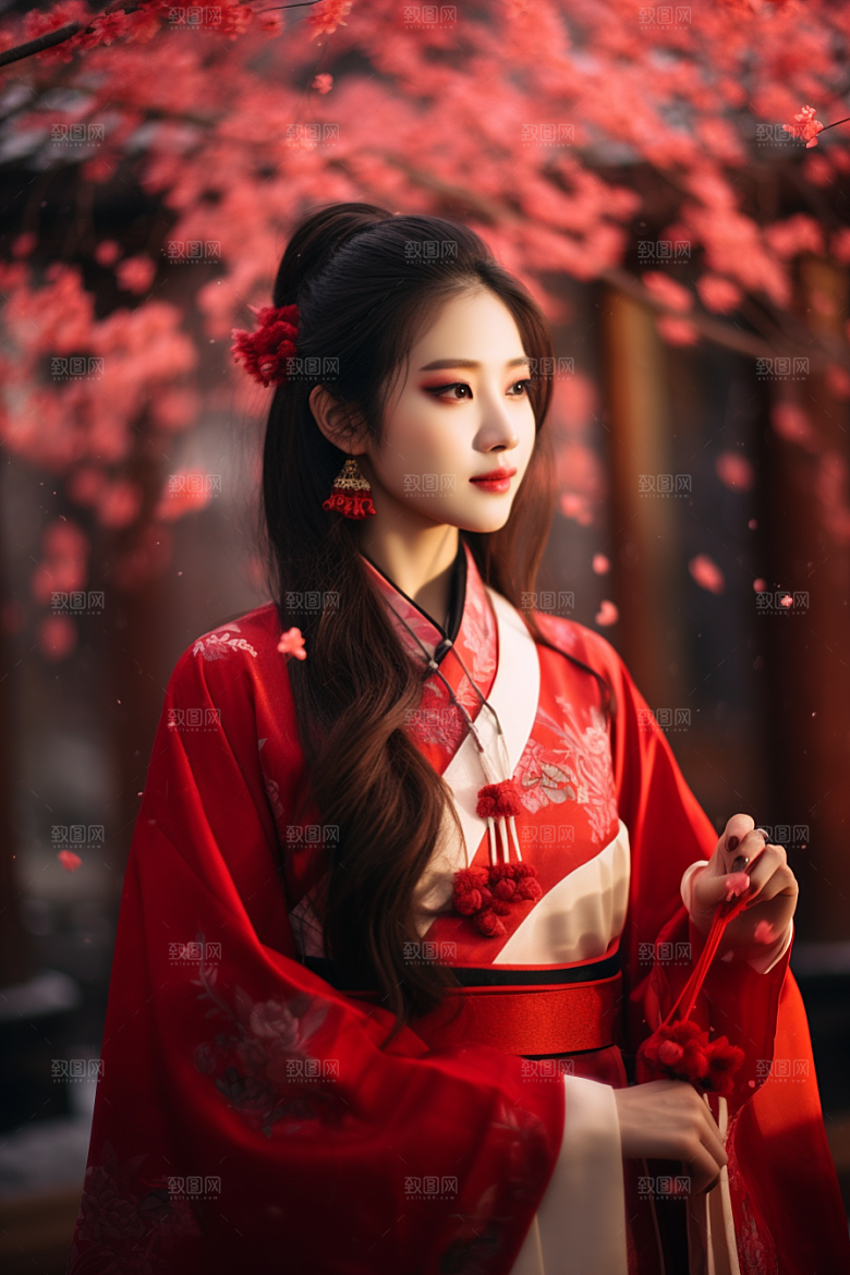 春节汉服女孩新春传统文化CG