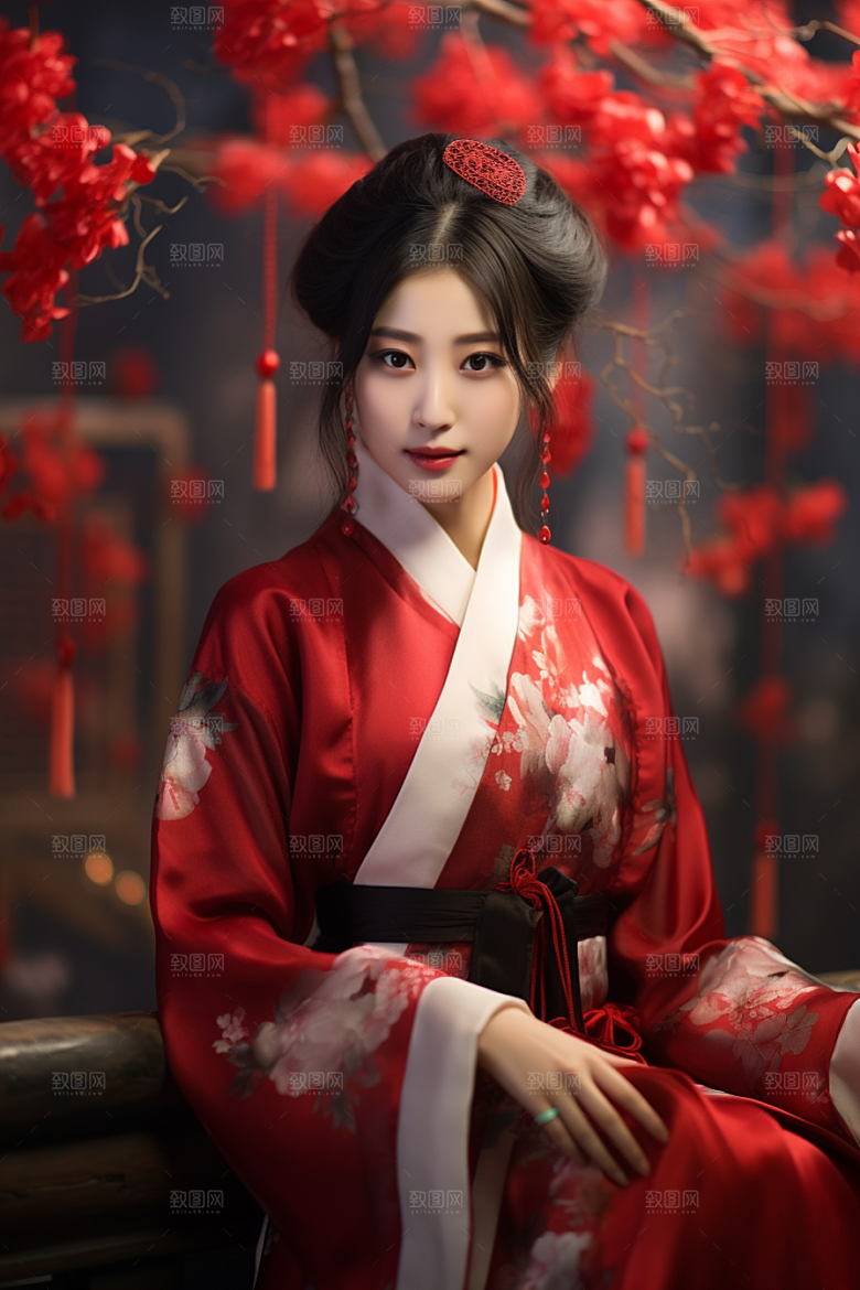 春节汉服女孩高清喜庆CG