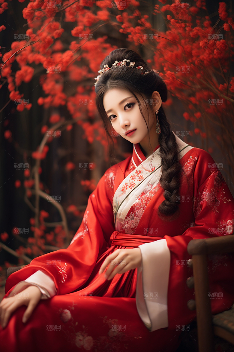 春节汉服女孩过年中国风CG