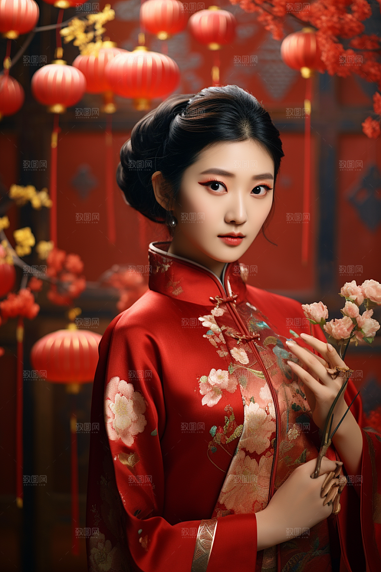 春节汉服女孩新春喜庆CG