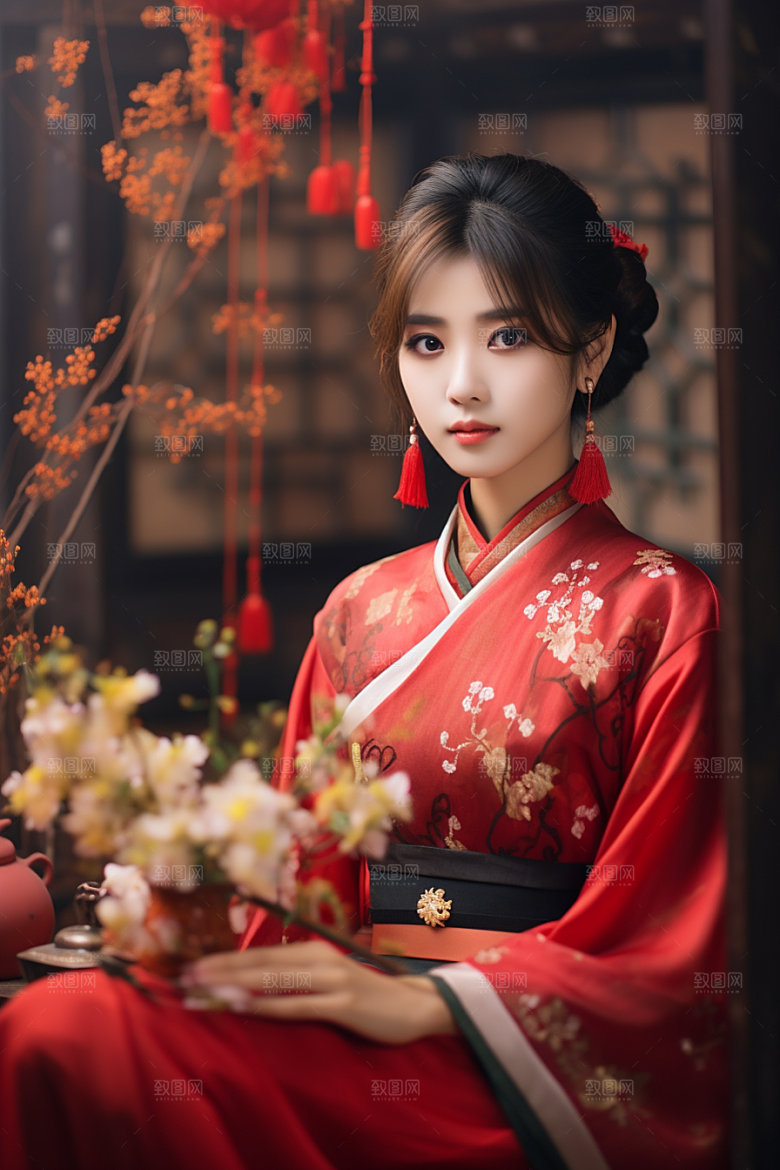 春节汉服女孩过年传统文化CG