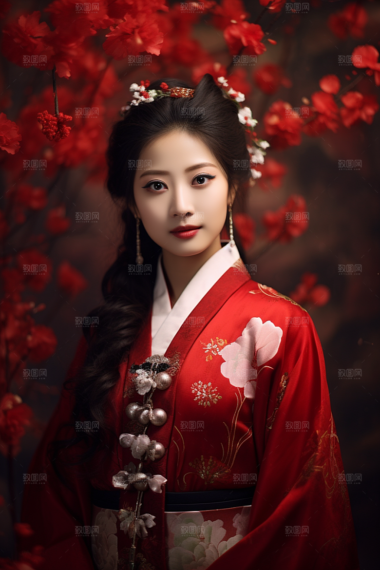 春节汉服女孩过年红色CG