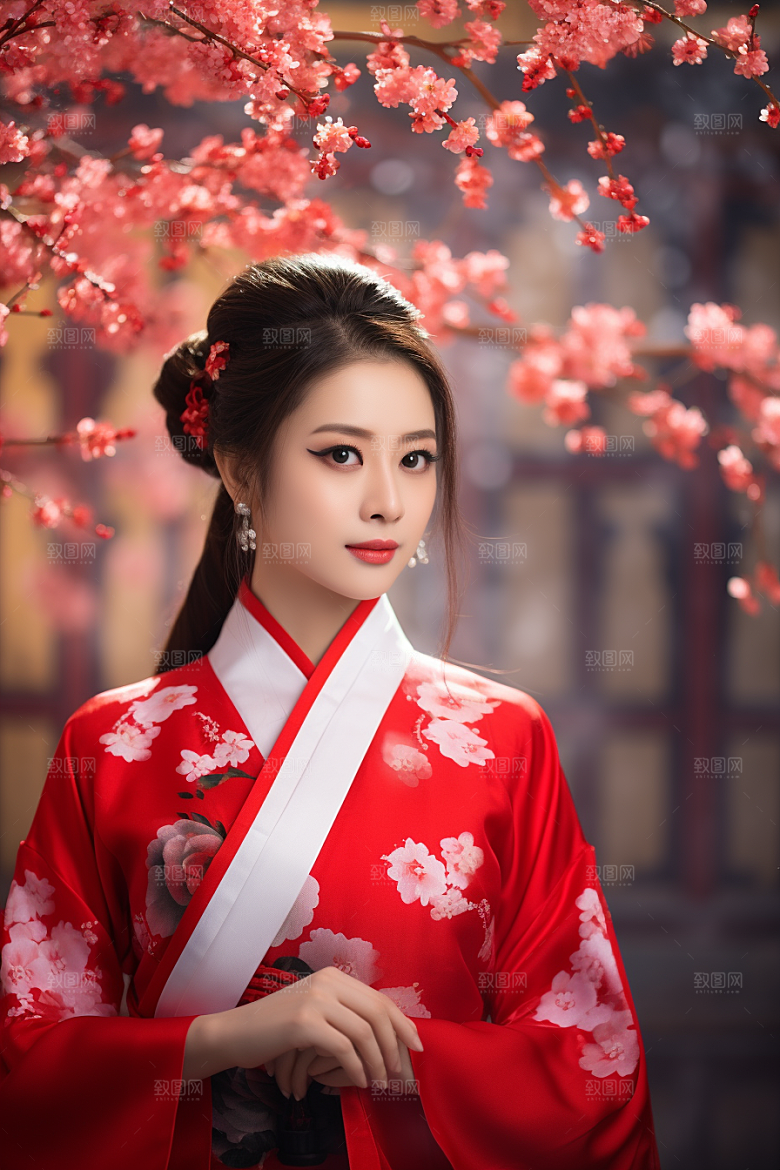 春节汉服女孩新春传统文化CG