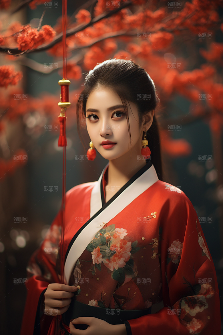 春节汉服女孩春日喜庆CG