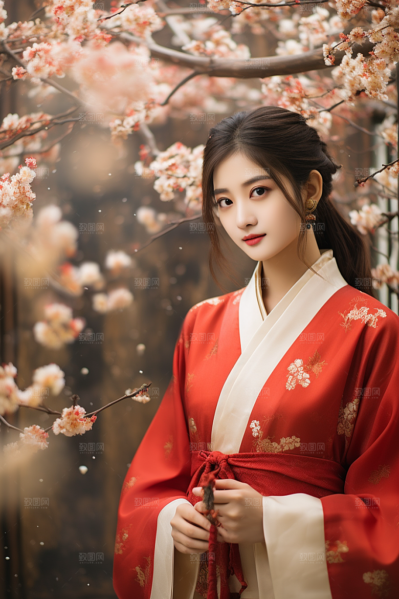 春节汉服女孩喜庆过年CG