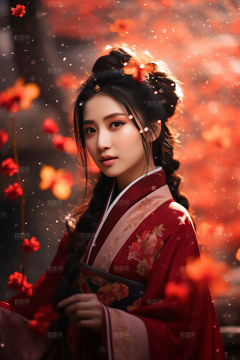 春节汉服女孩中国风新春CG