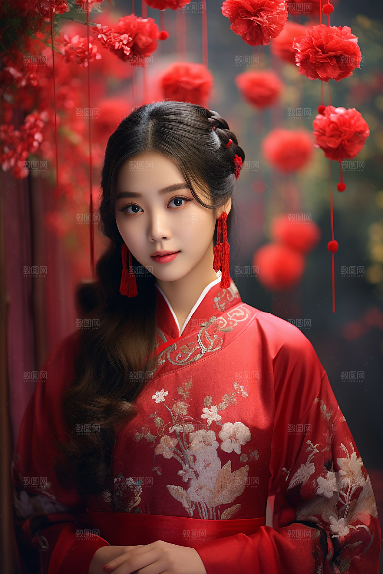 春节汉服女孩过年新春CG