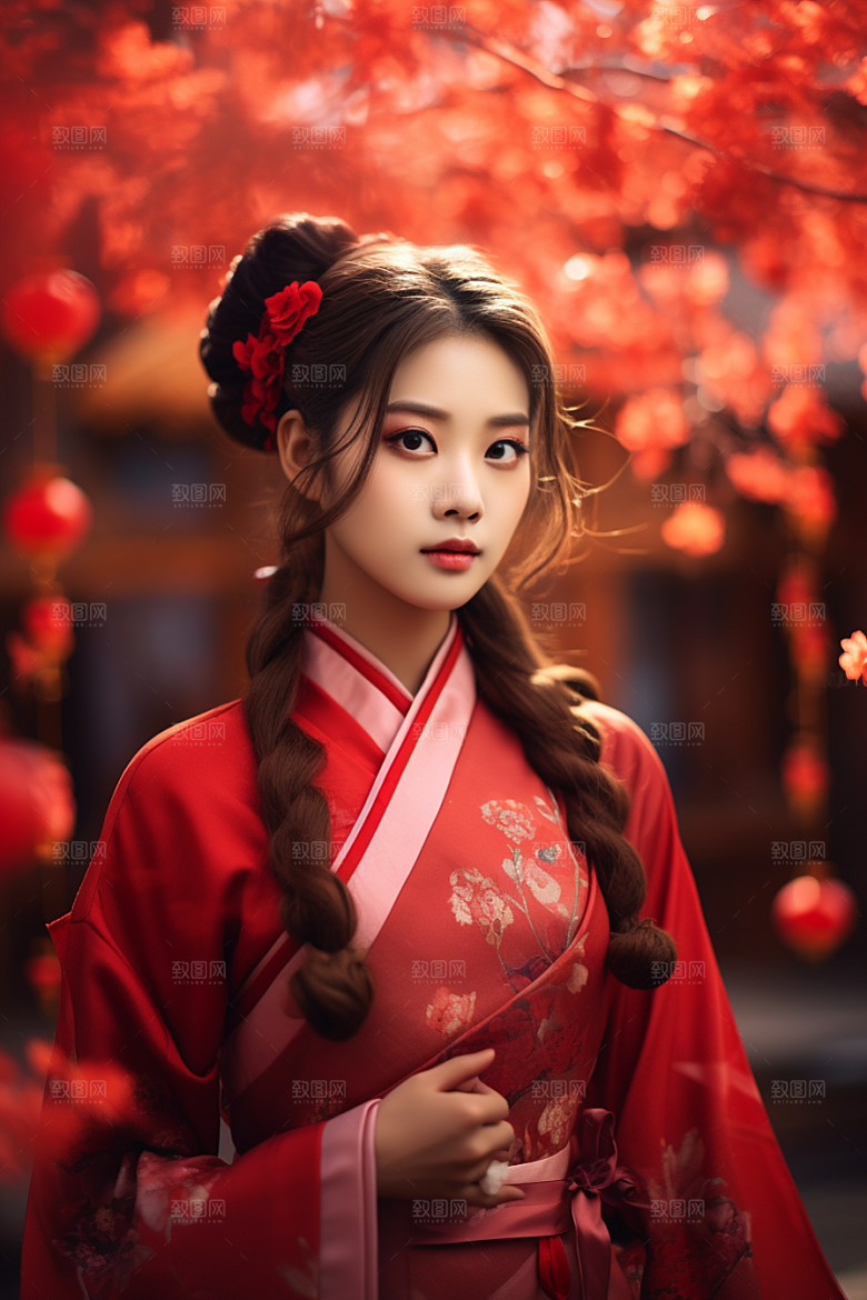春节汉服女孩春日传统文化CG
