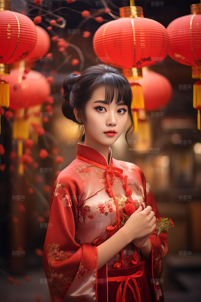 春节汉服女孩过年喜庆CG